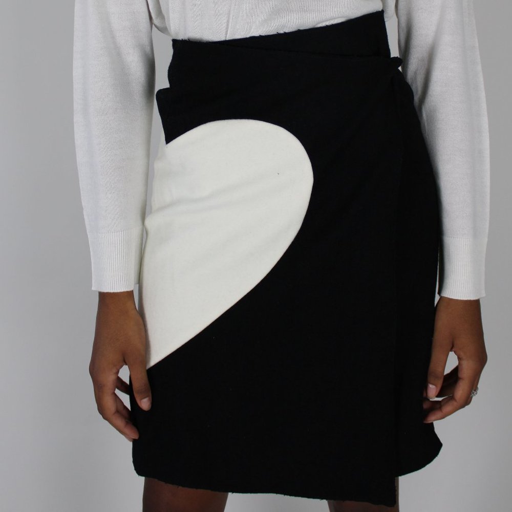 Black and white wool heart skirt